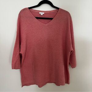 Pure J.Jill Womens Pink 1/2 Sleeve Cotton Silk Wool Knit Sweater Oversized Small